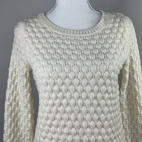 Field Flower Anthropologie Cream Honeycomb Knit Crewneck Sweater S Popcorn - Picture 2 of 12